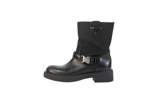 PRADA ANKLE BOOTS BIKER RE-NYLON BLACK - 36 BR