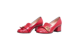 GUCCI BLOCK HEEL PUMPS RED FRINGE DETAIL - 35 BR