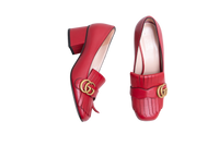GUCCI BLOCK HEEL PUMPS RED FRINGE DETAIL - 35 BR