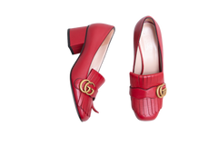 GUCCI BLOCK HEEL PUMPS RED FRINGE DETAIL - 35 BR