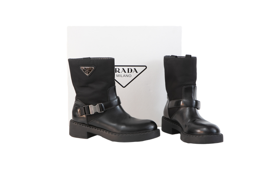 PRADA ANKLE BOOTS BIKER RE-NYLON BLACK - 36 BR