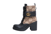 GUCCI ANKLE BOOTS LOGO-PLAQUE GG CANVAS - 38 BR