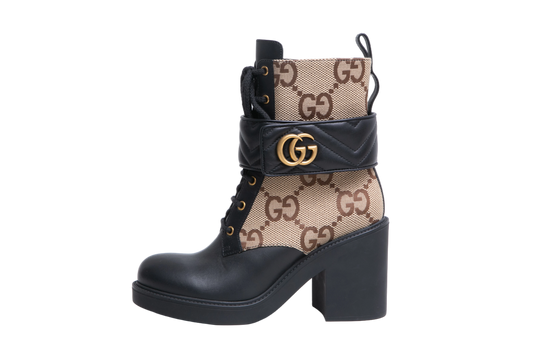 GUCCI ANKLE BOOTS LOGO-PLAQUE GG CANVAS - 38 BR