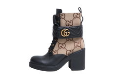 GUCCI ANKLE BOOTS LOGO-PLAQUE GG CANVAS - 38 BR