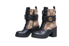 GUCCI ANKLE BOOTS LOGO-PLAQUE GG CANVAS - 38 BR
