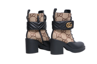 GUCCI ANKLE BOOTS LOGO-PLAQUE GG CANVAS - 38 BR