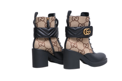 GUCCI ANKLE BOOTS LOGO-PLAQUE GG CANVAS - 38 BR