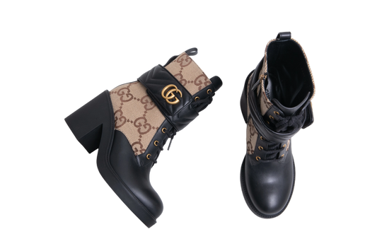 GUCCI ANKLE BOOTS LOGO-PLAQUE GG CANVAS - 38 BR