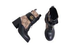 GUCCI ANKLE BOOTS LOGO-PLAQUE GG CANVAS - 38 BR