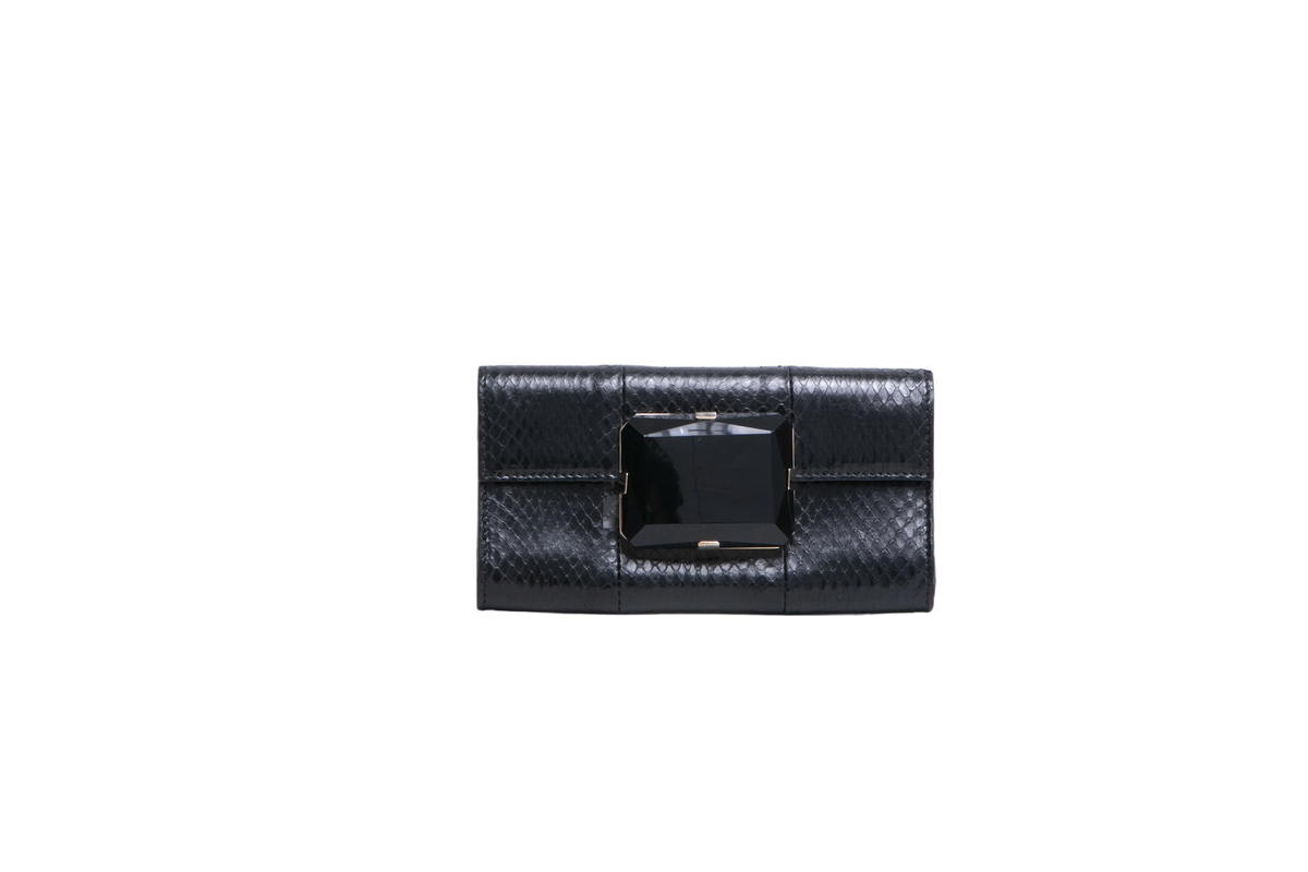 GUCCI CLUTCH PYTHON WITH LARGE FACETED STONE BLACK