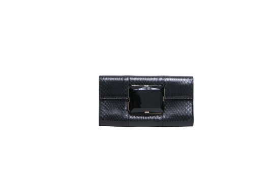 GUCCI CLUTCH PYTHON WITH LARGE FACETED STONE BLACK