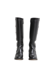 DESAPEGO TATIANA PILÃO CHANEL BLACK LEATHER TURNLOCK BOOTS - 34 1/2 BR