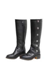 DESAPEGO TATIANA PILÃO CHANEL BLACK LEATHER TURNLOCK BOOTS - 34 1/2 BR