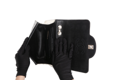 CHANEL PATENT SPLICING SHEEPSKIN B&W