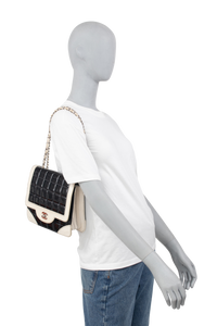 CHANEL PATENT SPLICING SHEEPSKIN B&W