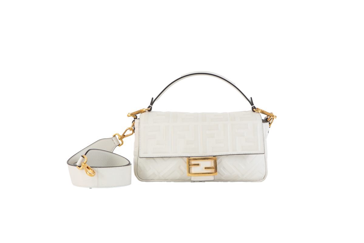 FENDI BAGUETTE EMBOSSED OFF WHITE ZUCCA