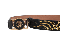 ROBERTO CAVALLI CINTO BLACK & STUDS GOLD