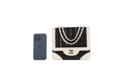 CHANEL PATENT SPLICING SHEEPSKIN B&W