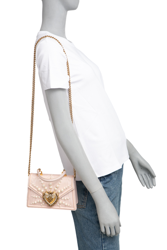 DG DEVOTION SMALL MOIRE PEARL EMBELLISHED PINK