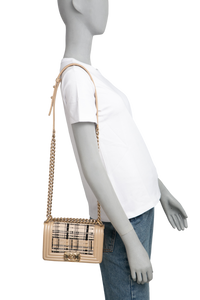 CHANEL BOY SMALL LAMBSKIN TWEED BEIGE
