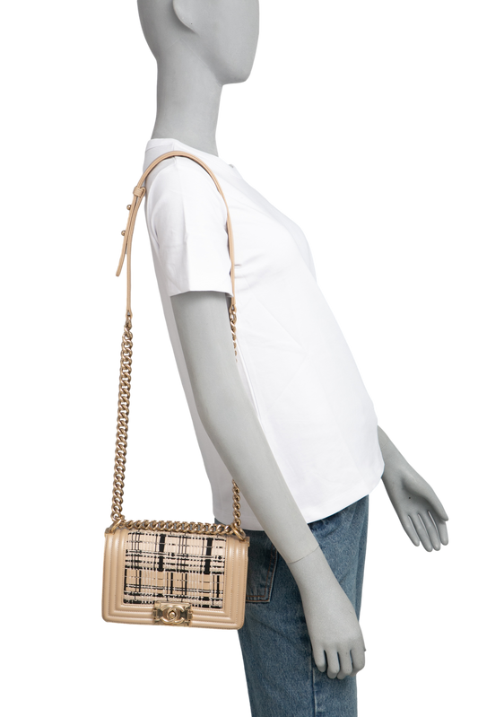 CHANEL BOY SMALL LAMBSKIN TWEED BEIGE