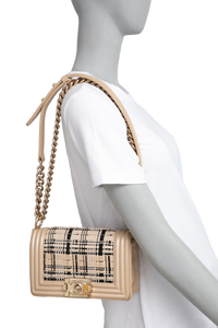 CHANEL BOY SMALL LAMBSKIN TWEED BEIGE