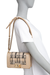 CHANEL BOY SMALL LAMBSKIN TWEED BEIGE