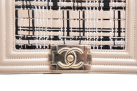CHANEL BOY SMALL LAMBSKIN TWEED BEIGE