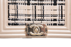 CHANEL BOY SMALL LAMBSKIN TWEED BEIGE
