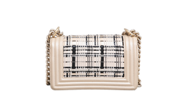 CHANEL BOY SMALL LAMBSKIN TWEED BEIGE