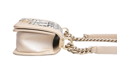 CHANEL BOY SMALL LAMBSKIN TWEED BEIGE