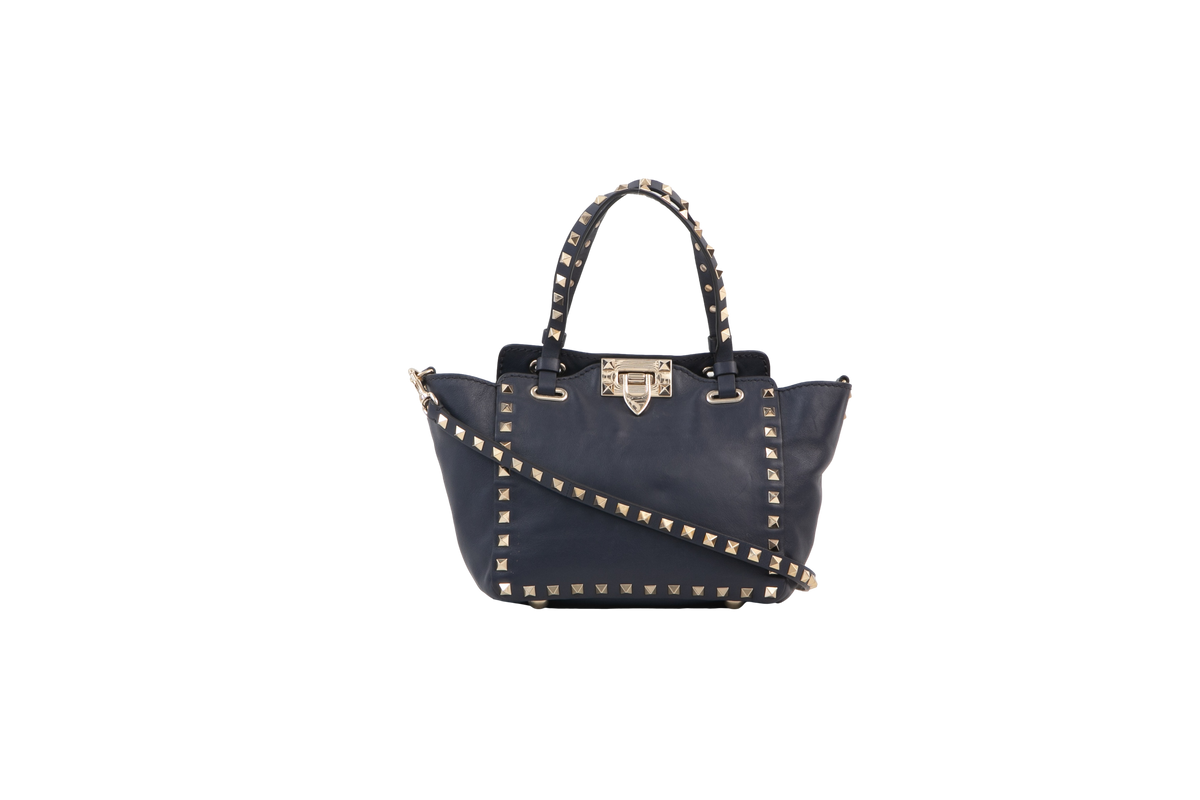 VALENTINO SMALL ROCKSTUD TOTE NAVY