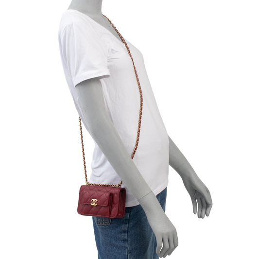 CHANEL WOC MICRO DOUBLE POCKET BURGUNDY