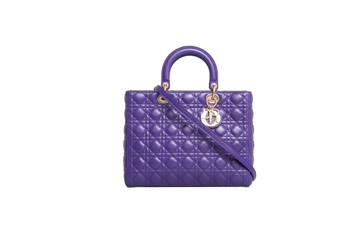 DIOR LADY DIOR LARGE CANNAGE LEATHER PURPLE