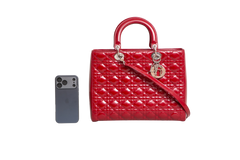 DIOR LADY DIOR LARGE CANNAGE PATENT DARK RED