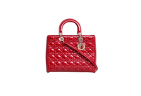 DIOR LADY DIOR LARGE CANNAGE PATENT DARK RED