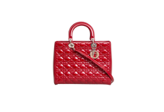 DIOR LADY DIOR LARGE CANNAGE PATENT DARK RED