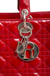 DIOR LADY DIOR LARGE CANNAGE PATENT DARK RED