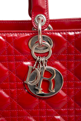DIOR LADY DIOR LARGE CANNAGE PATENT DARK RED