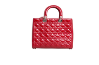 DIOR LADY DIOR LARGE CANNAGE PATENT DARK RED