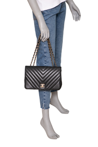CHANEL STATEMENT FLAP SMALL CHEVRON LAMBSKIN BLACK