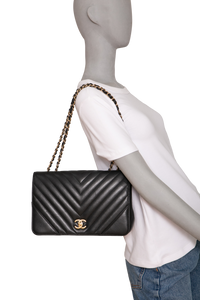 CHANEL STATEMENT FLAP SMALL CHEVRON LAMBSKIN BLACK
