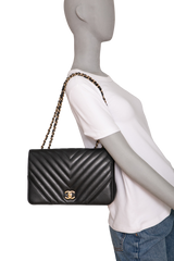 CHANEL STATEMENT FLAP SMALL CHEVRON LAMBSKIN BLACK