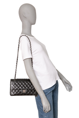 CHANEL CLASSIC DOUBLE FLAP MEDIUM LAMBSKIN BLACK -  SILVER HDWR