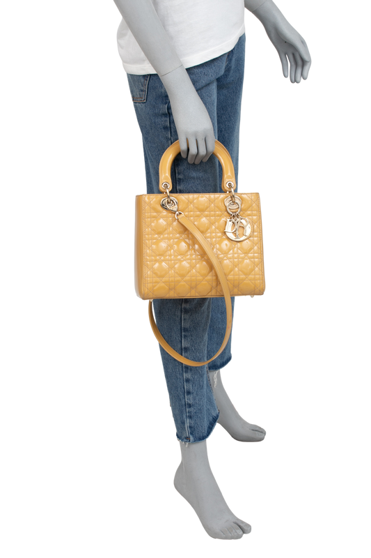 DIOR LADY DIOR MEDIUM PATENT MUSTARD