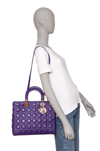 DIOR LADY DIOR LARGE CANNAGE LEATHER PURPLE