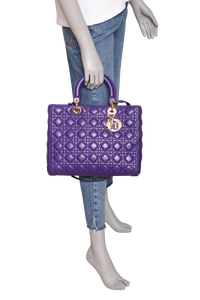 DIOR LADY DIOR LARGE CANNAGE LEATHER PURPLE