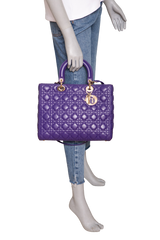 DIOR LADY DIOR LARGE CANNAGE LEATHER PURPLE