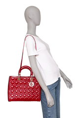 DIOR LADY DIOR LARGE CANNAGE PATENT DARK RED