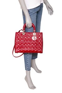 DIOR LADY DIOR LARGE CANNAGE PATENT DARK RED